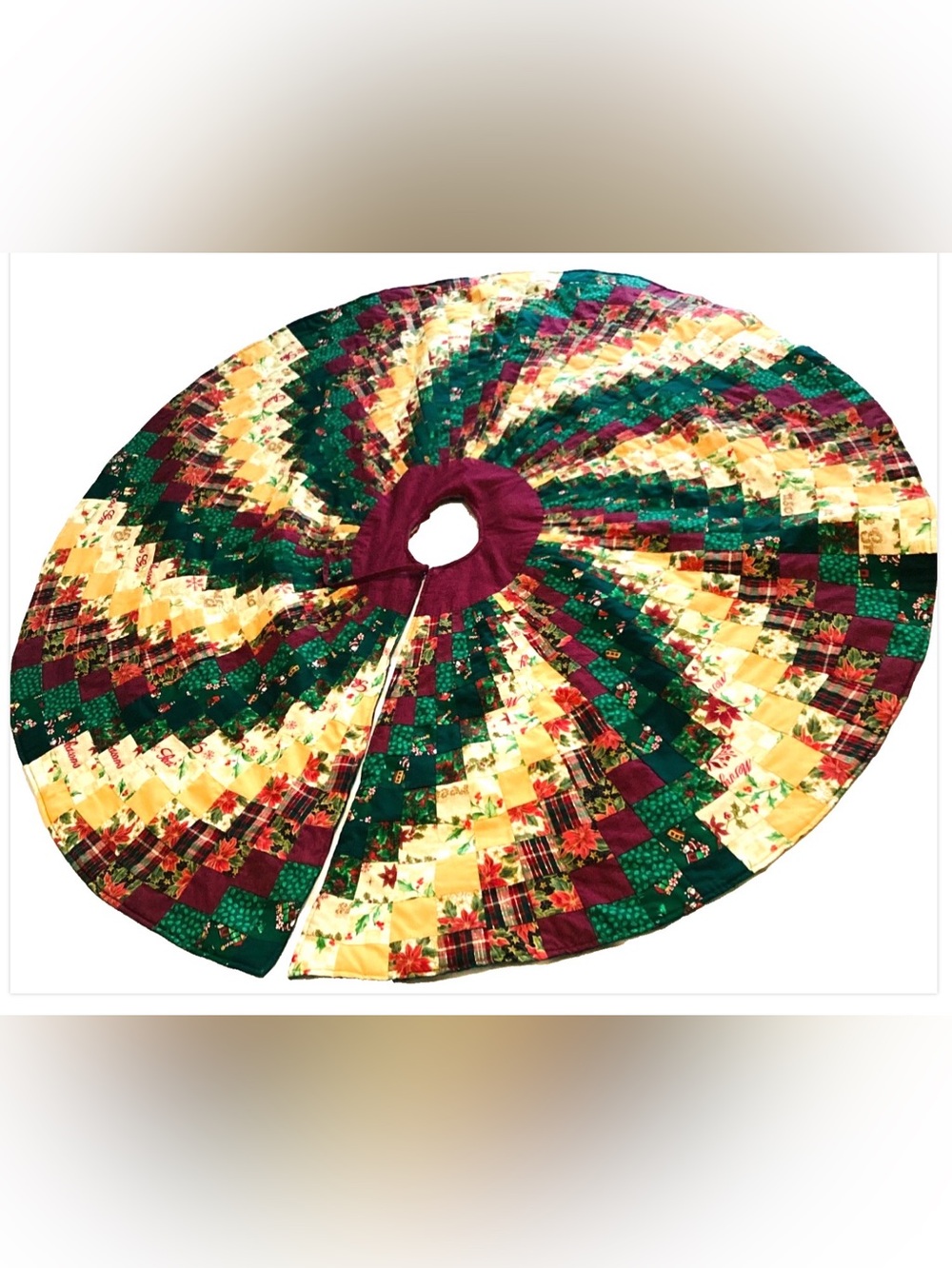 50” Diam. Patchwork Handmade Bargella Design Christmas Tree Skirt.